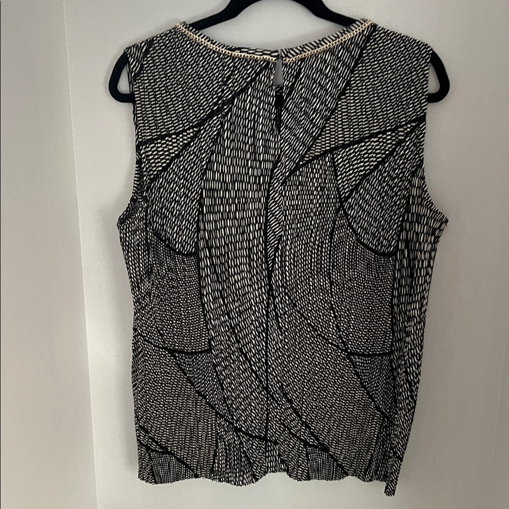 Roz & Ali Women’s Black/Beige Pleated Top with a Gold Chain Neckline Accent - Picture 2 of 12